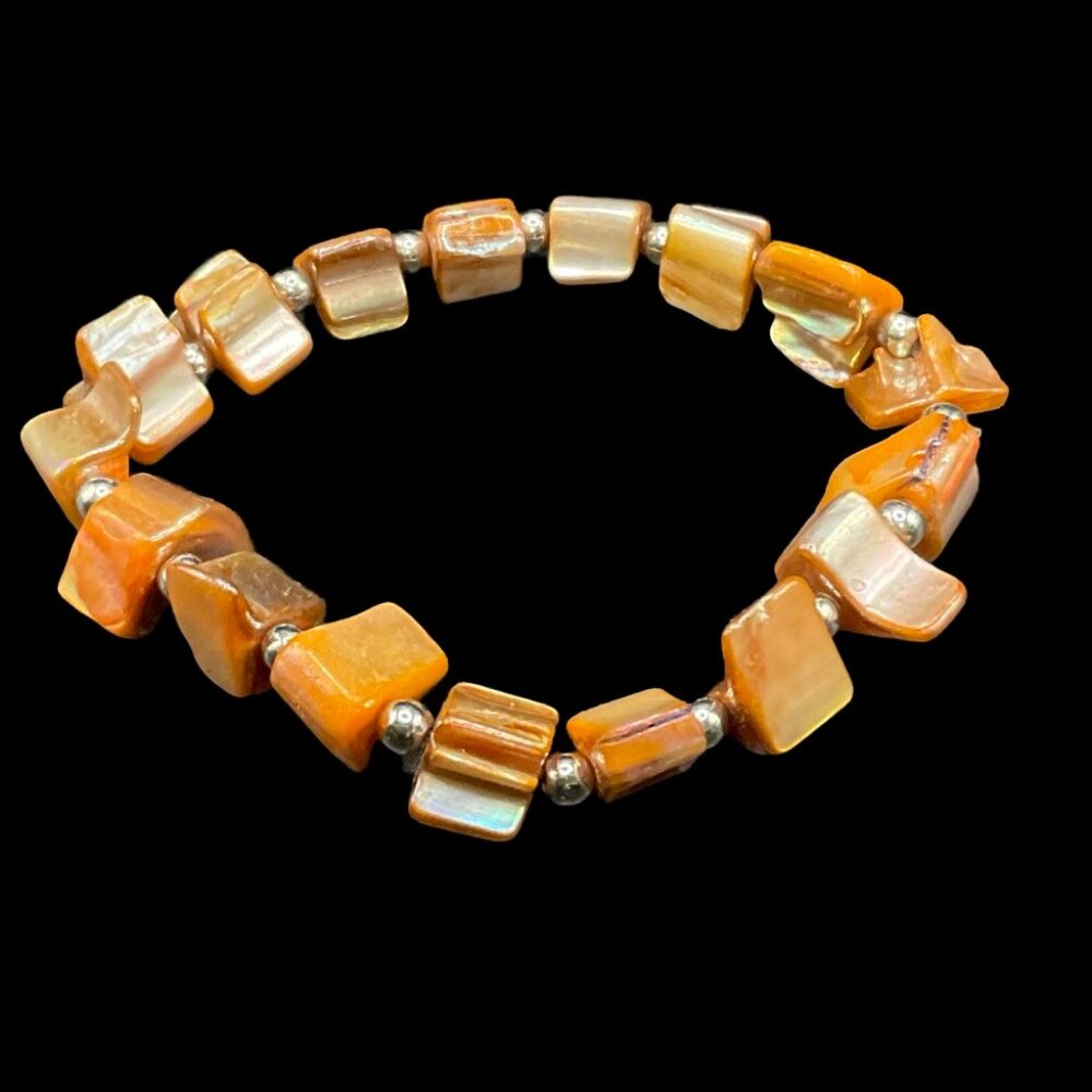 👗5/$25 - Orange Abalone Beaded Stretch Bracelet
